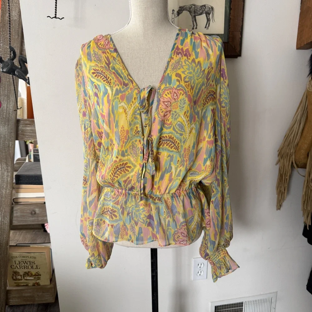 RAMY BROOK Evie Plunging Print Top M